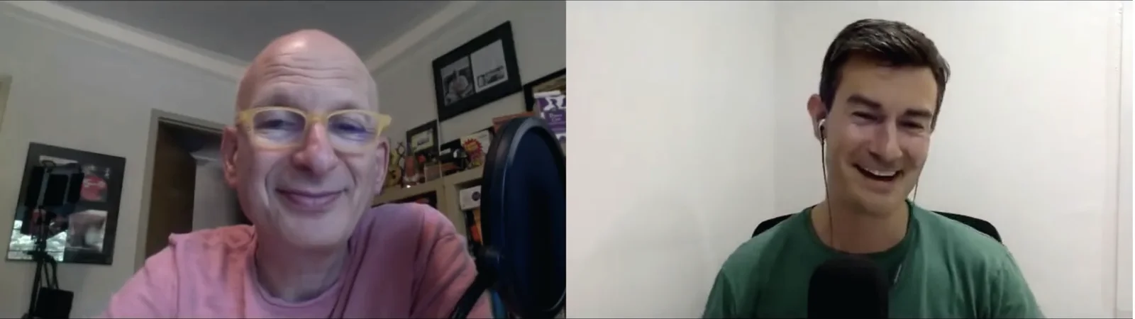 Seth Godin and Christian Rodwell laughing during their Escape the Rat Race Radio interview